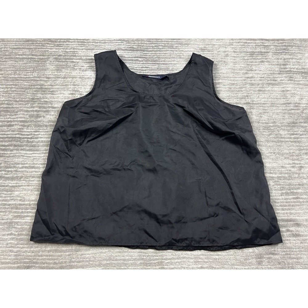 Denim 24/7 Top Womens 22W Black Sleeveless Semi Sheer Shell Polyester